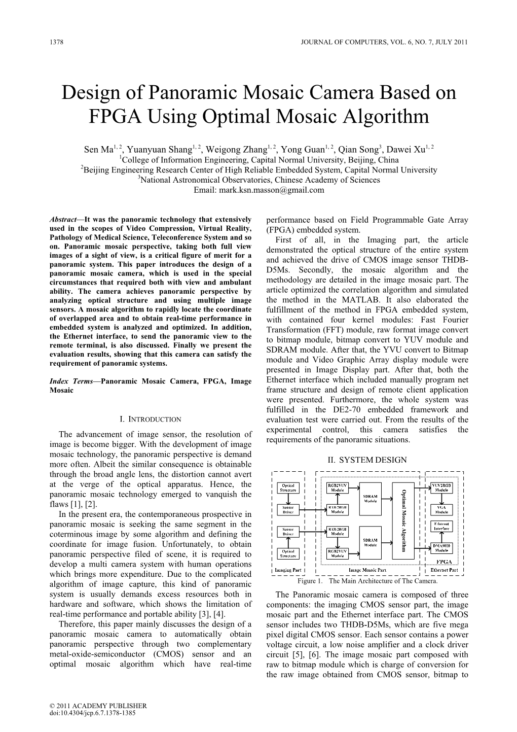Design of Panoramic Mosaic Camera Based on FPGA Using Optimal Mosaic Algorithm