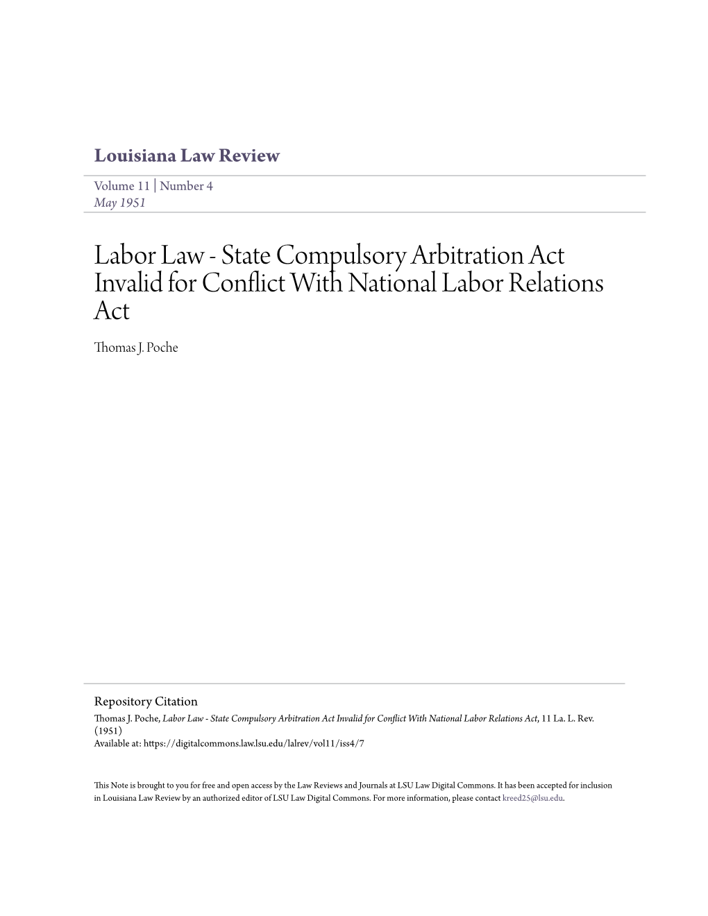 Labor Law - State Compulsory Arbitration Act Invalid for Conflict with National Labor Relations Act Thomas J