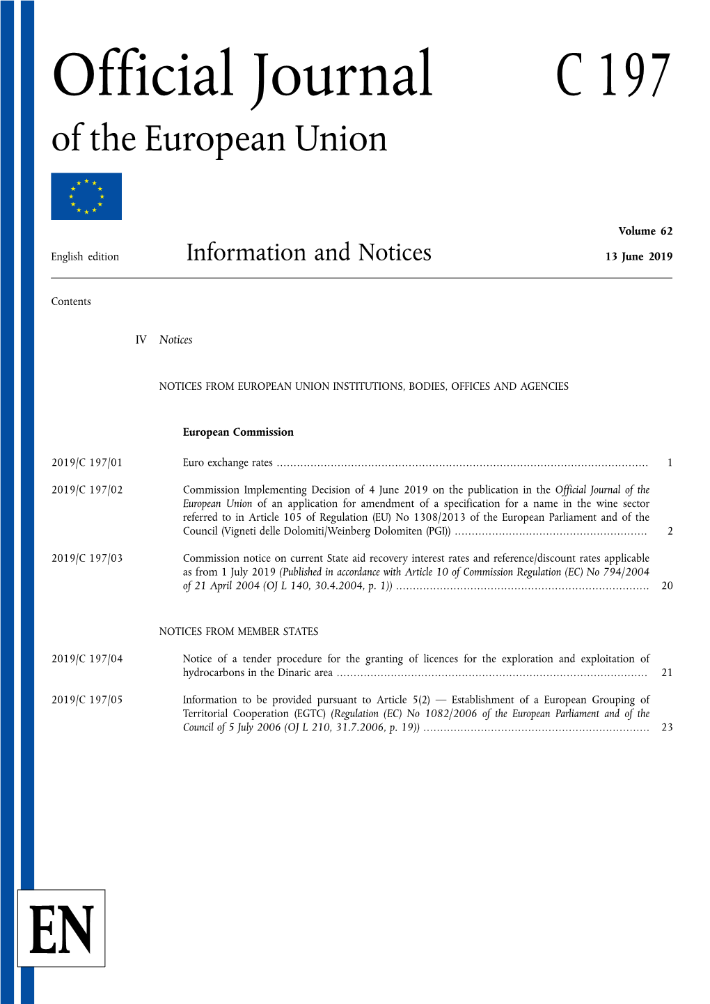 Official Journal C 197 of the European Union