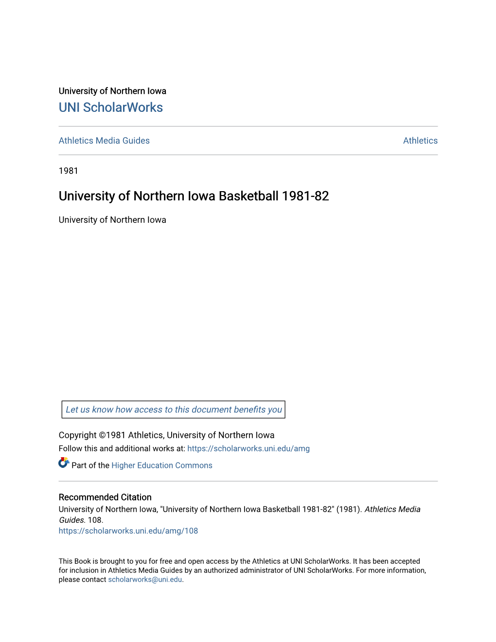 University of Northern Iowa Basketball 1981-82