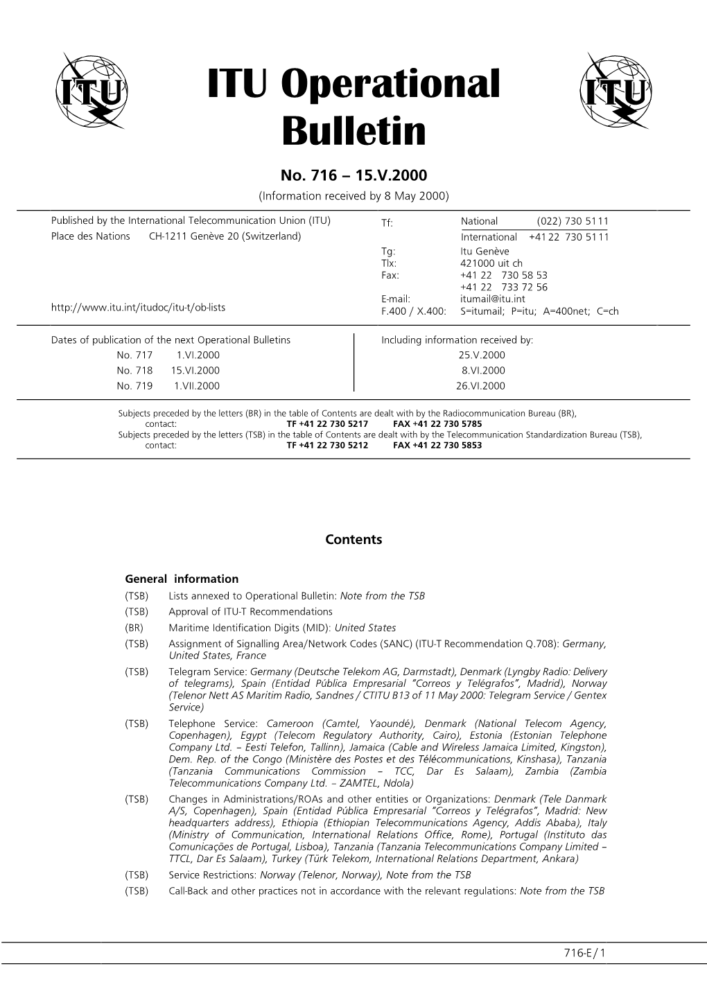 ITU Operational Bulletin