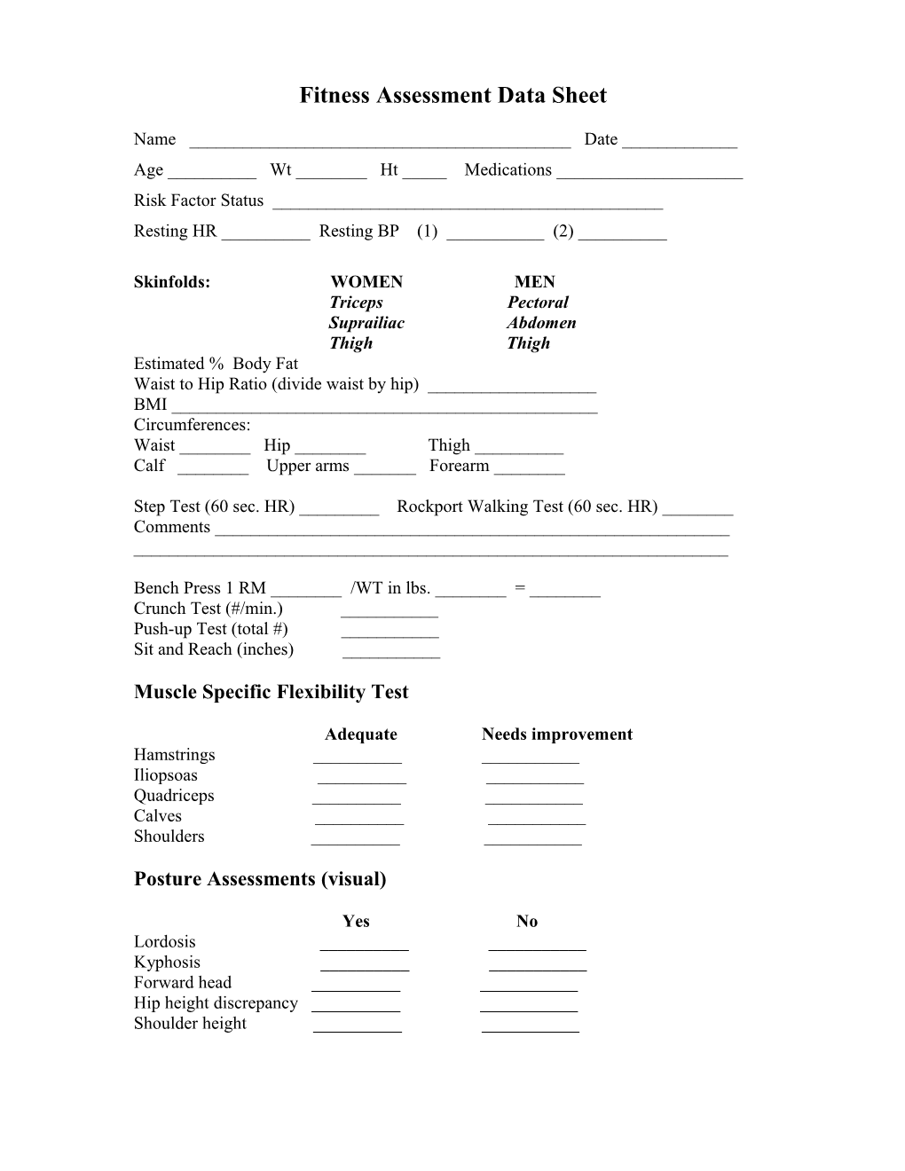 Fitness Assessment Form