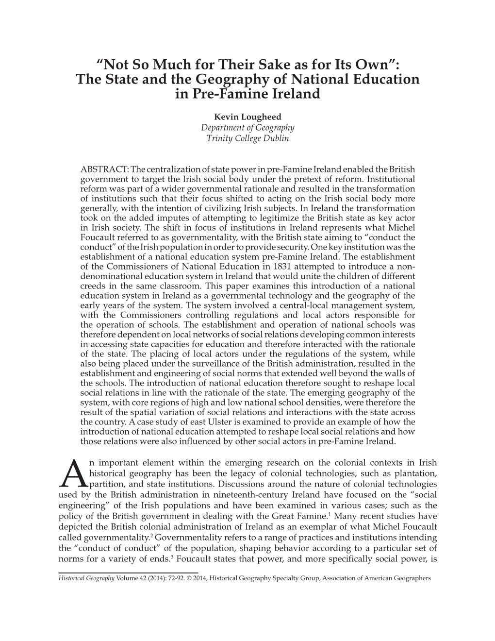 The State and the Geography of National Education in Pre-Famine Ireland