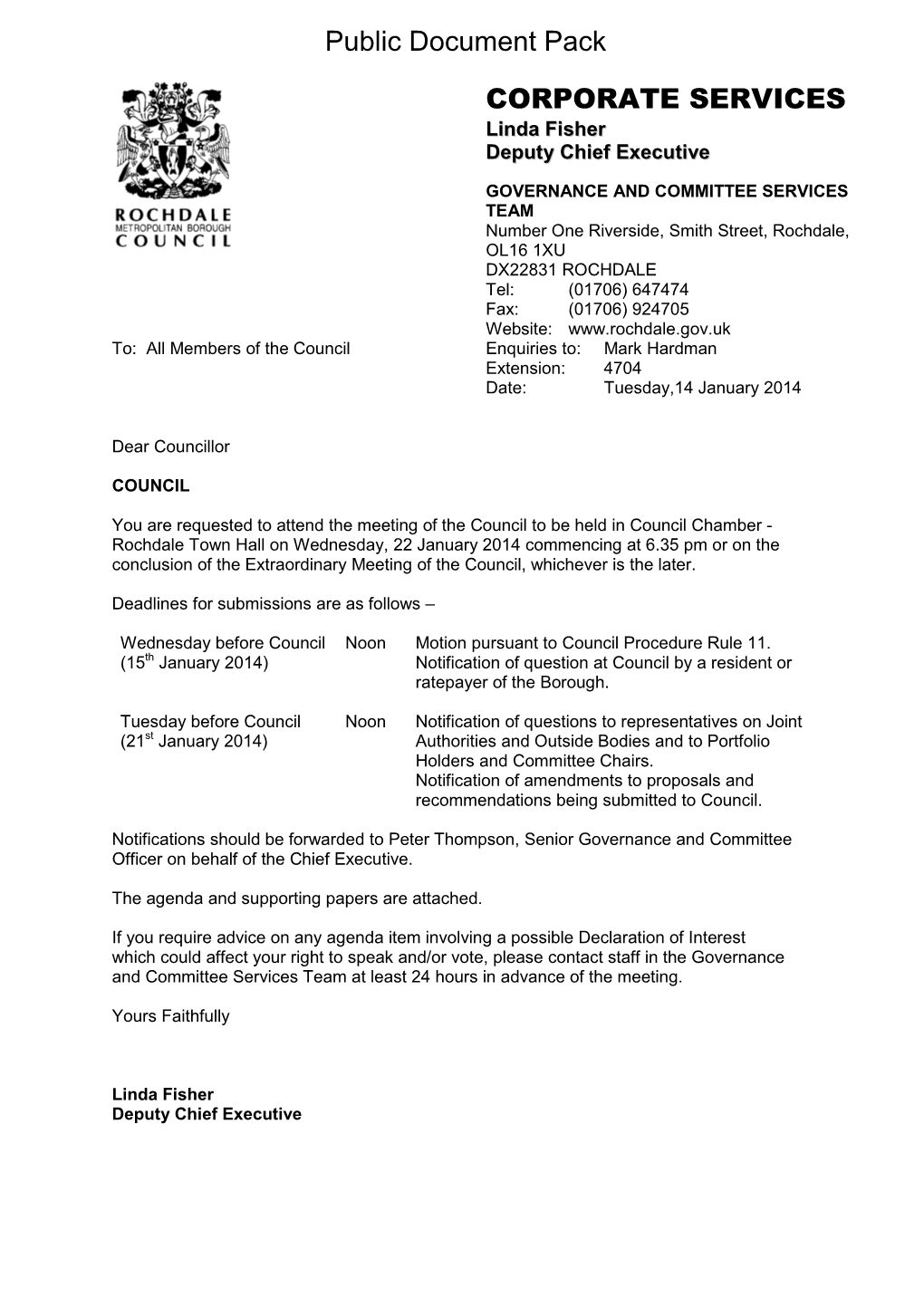 (Public Pack)Agenda Document for Council, 22/01/2014 18:35