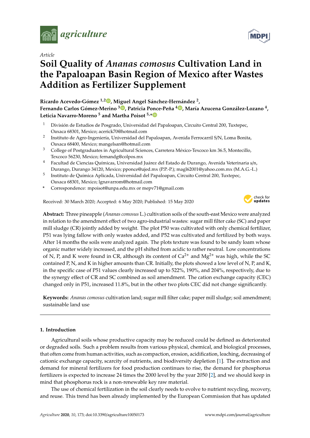 Soil Quality of Ananas Comosus Cultivation Land in the Papaloapan Basin Region of Mexico After Wastes Addition As Fertilizer Supplement