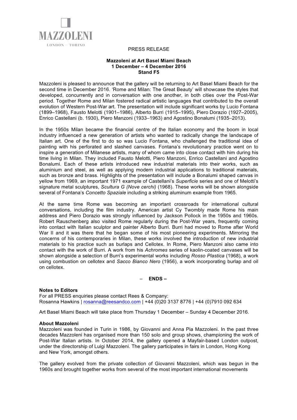 Mazzoleni Miami Basel Press Release 22112016