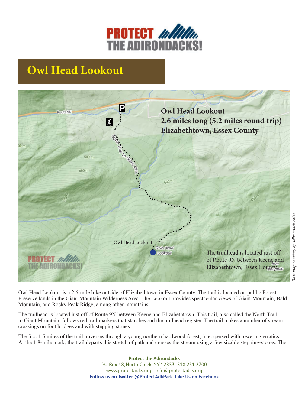 Owl Head Lookout 2.6 Miles Long (5.2 Miles Round Trip) Elizabethtown, Essex County