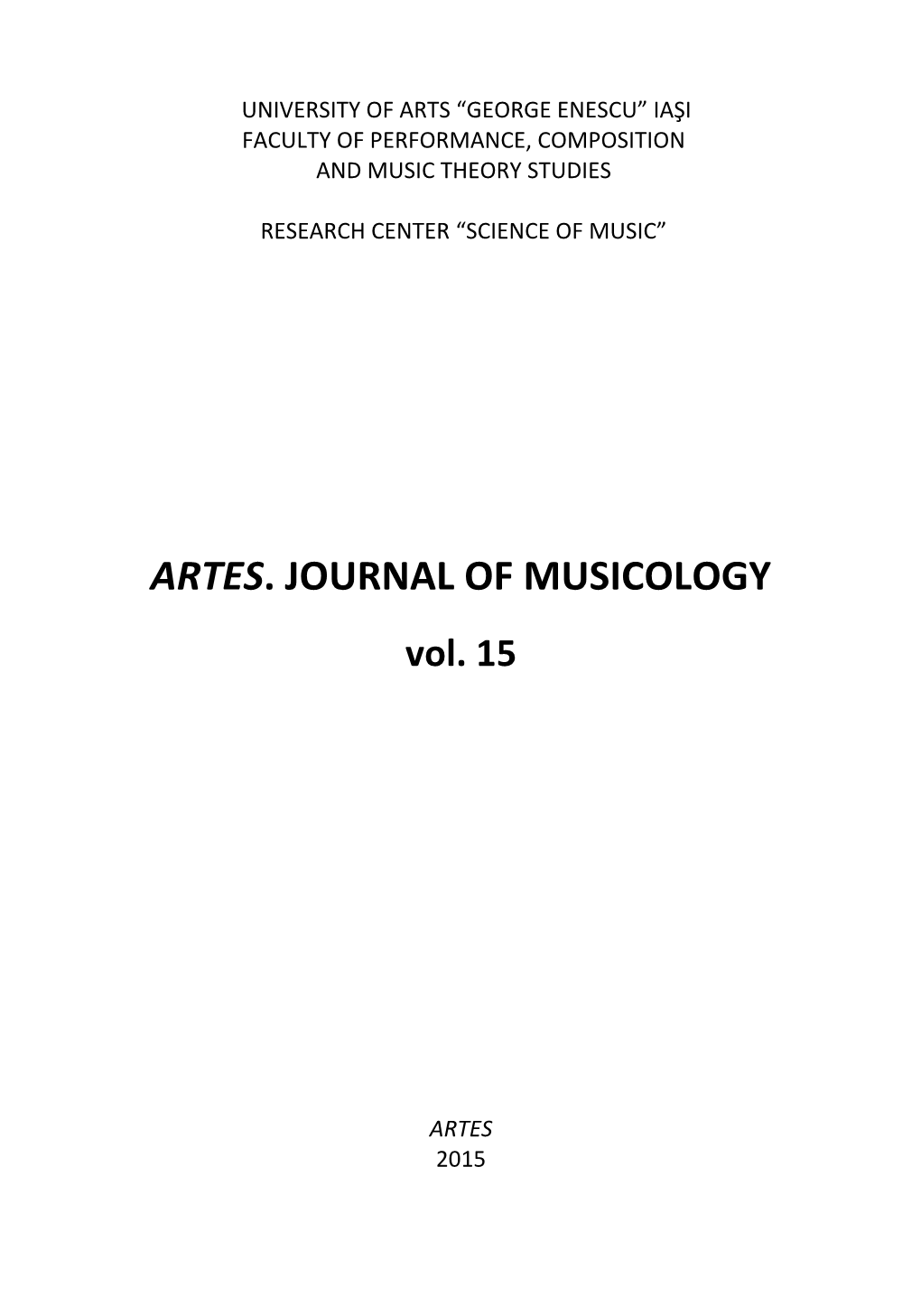 ARTES. JOURNAL of MUSICOLOGY Vol