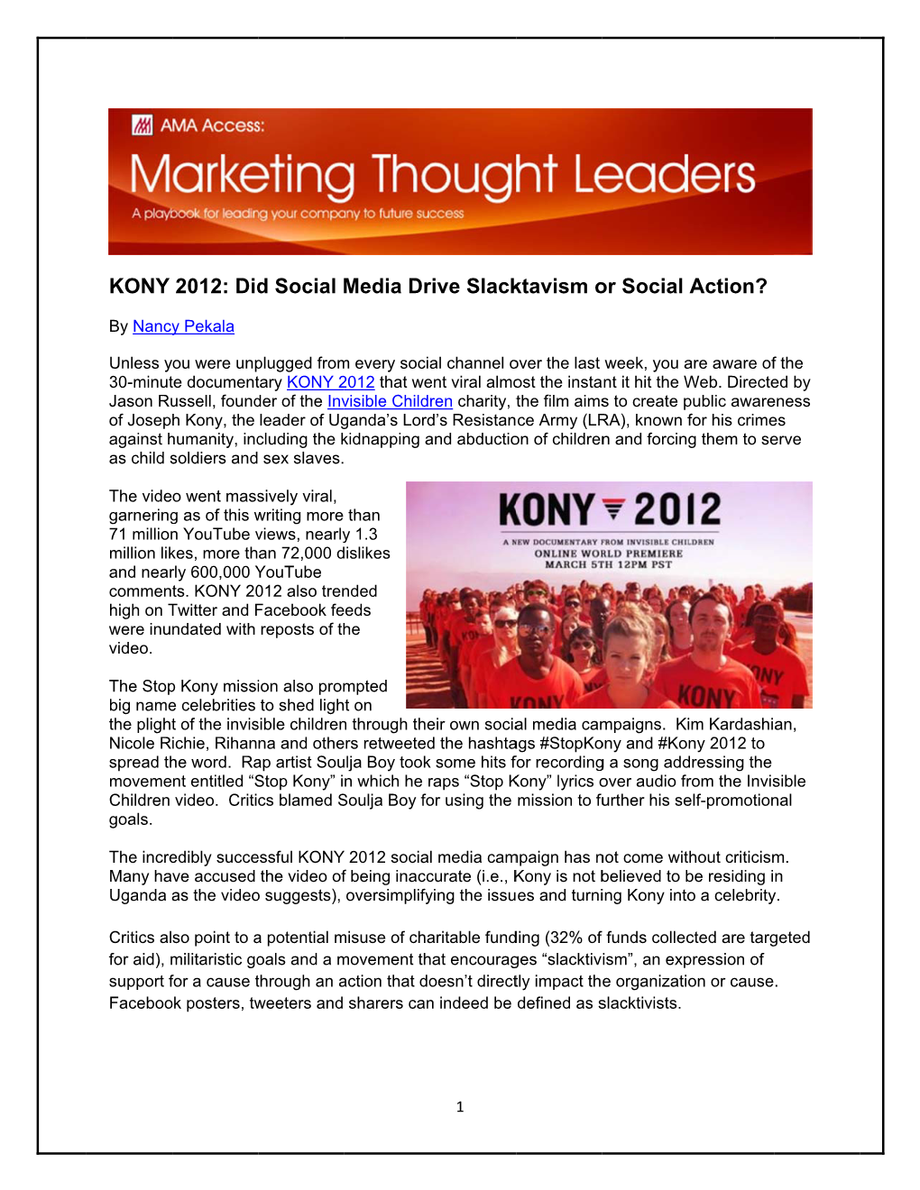 KONY 2012: Did Social Media Drive Slacktavism Or Social Action?