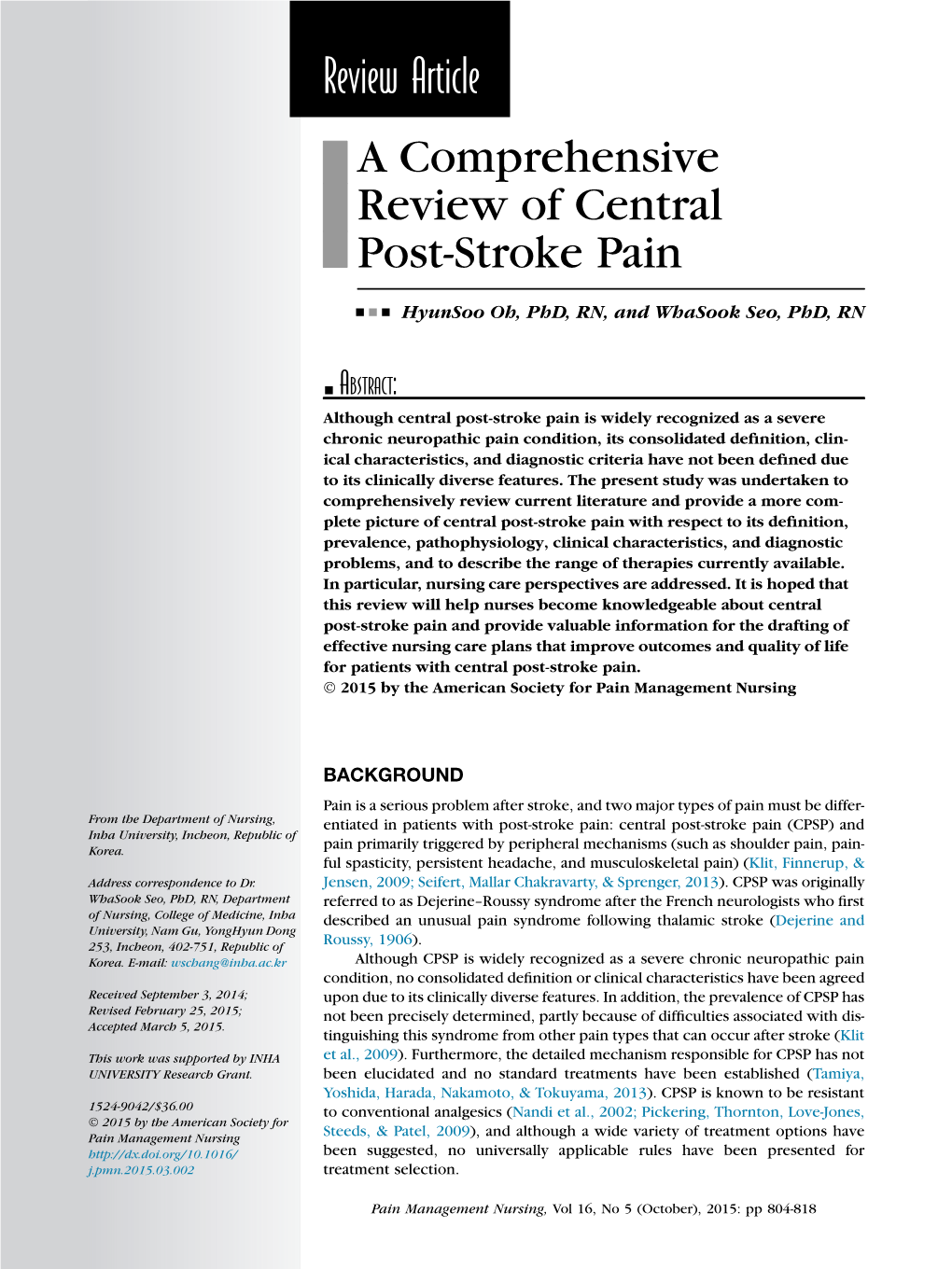 A Comprehensive Review of Central Post-Stroke Pain