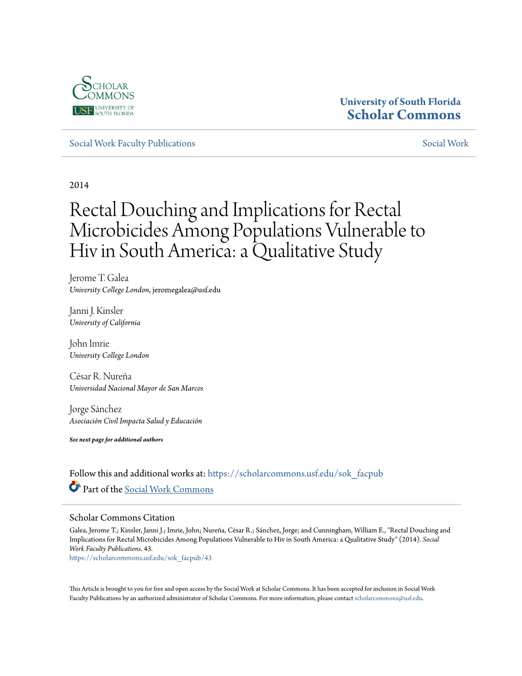 Rectal Douching and Implications for Rectal Microbicides Among Populations Vulnerable to Hiv in South America: a Qualitative Study Jerome T