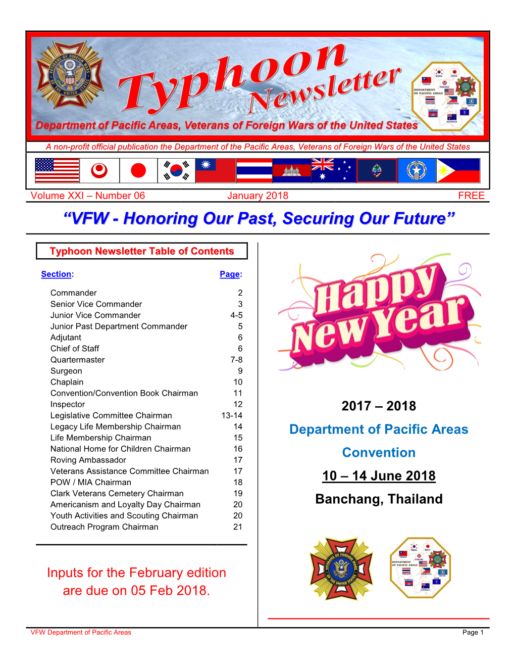 January 2018 FREE “VFW - Honoring Our Past, Securing Our Future”