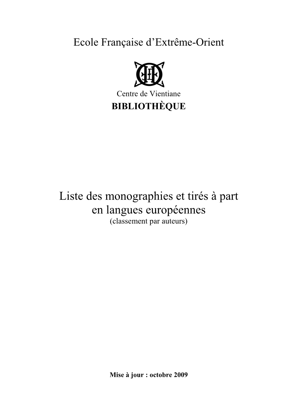 EFEO Bibliographie