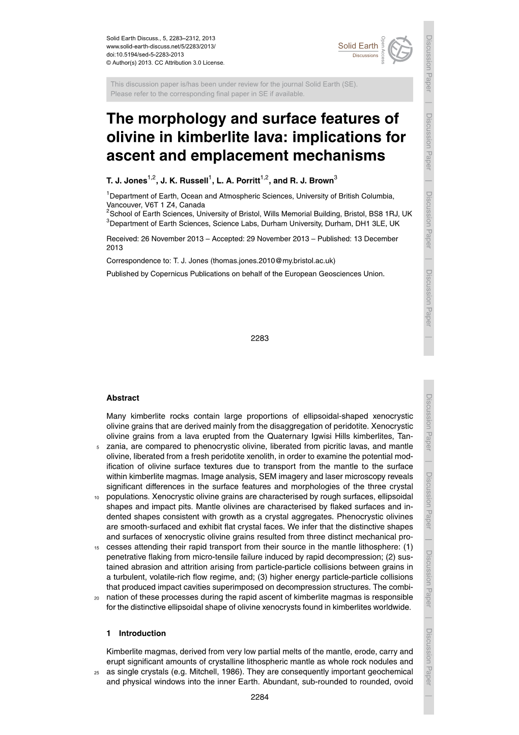 The Morphology and Surface Features of Olivine in Kimberlite Lava