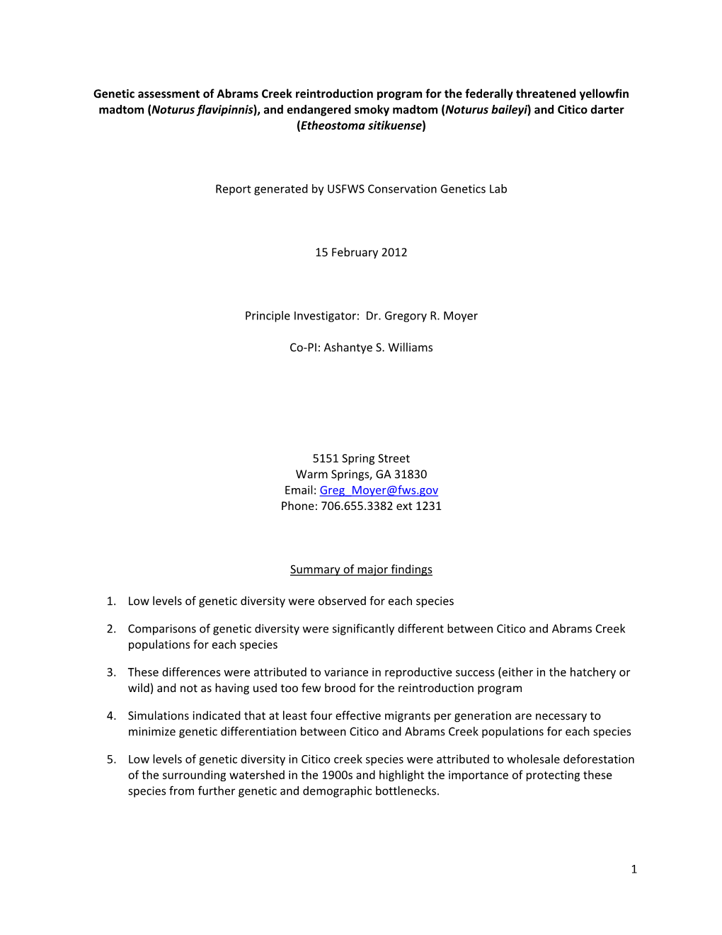 Genetic Assessment of Abrams Creek