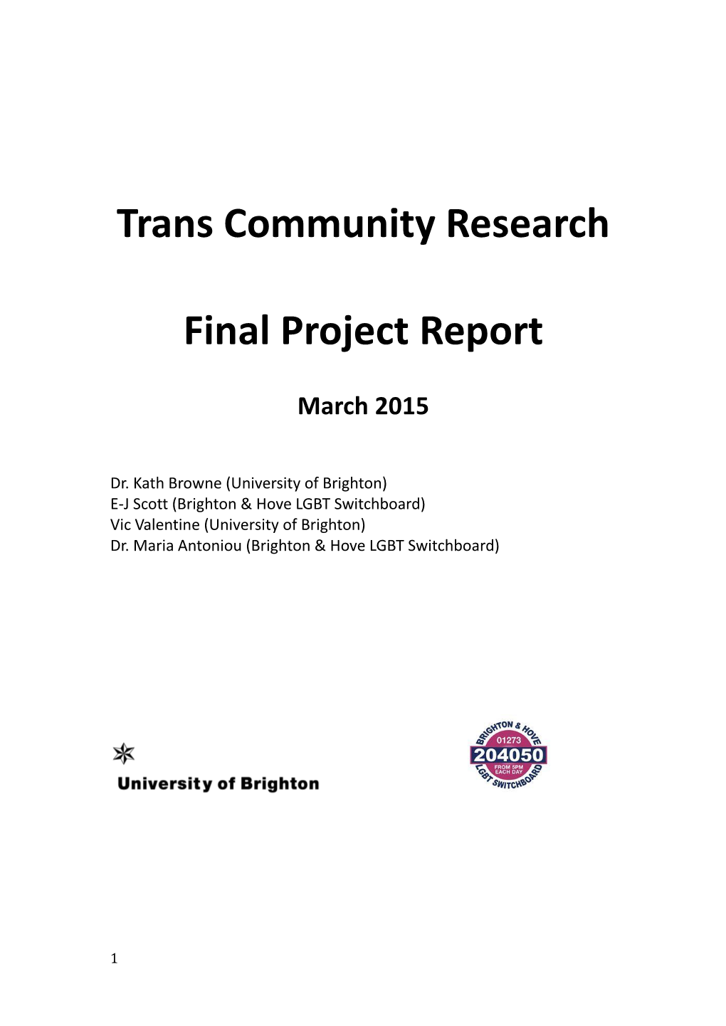 Brighton & Hove Trans Community Research Project 2015