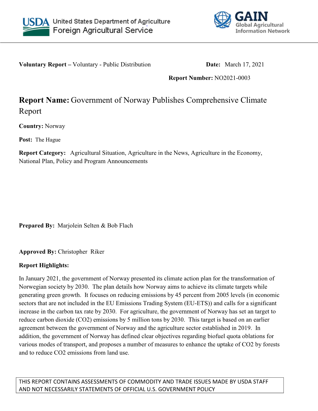Government of Norway Publishes Comprehensive Climate Report