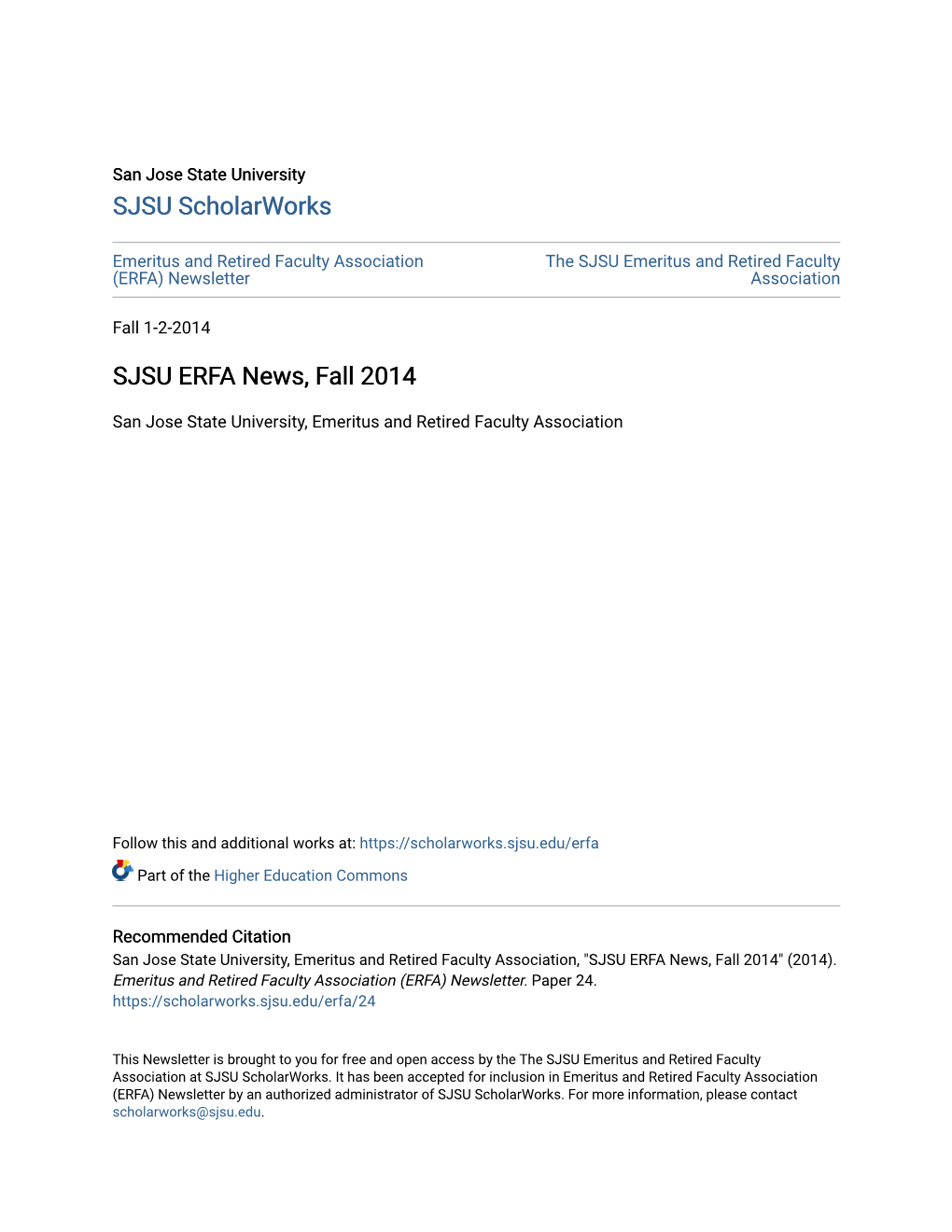 SJSU ERFA News, Fall 2014