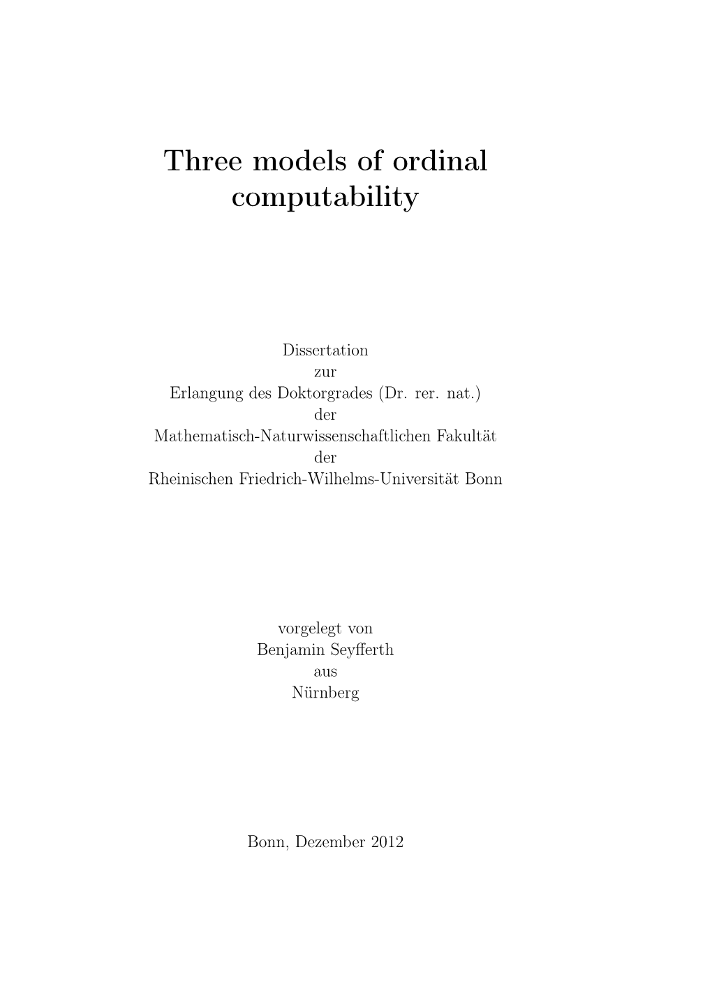 Three Models of Ordinal Computability