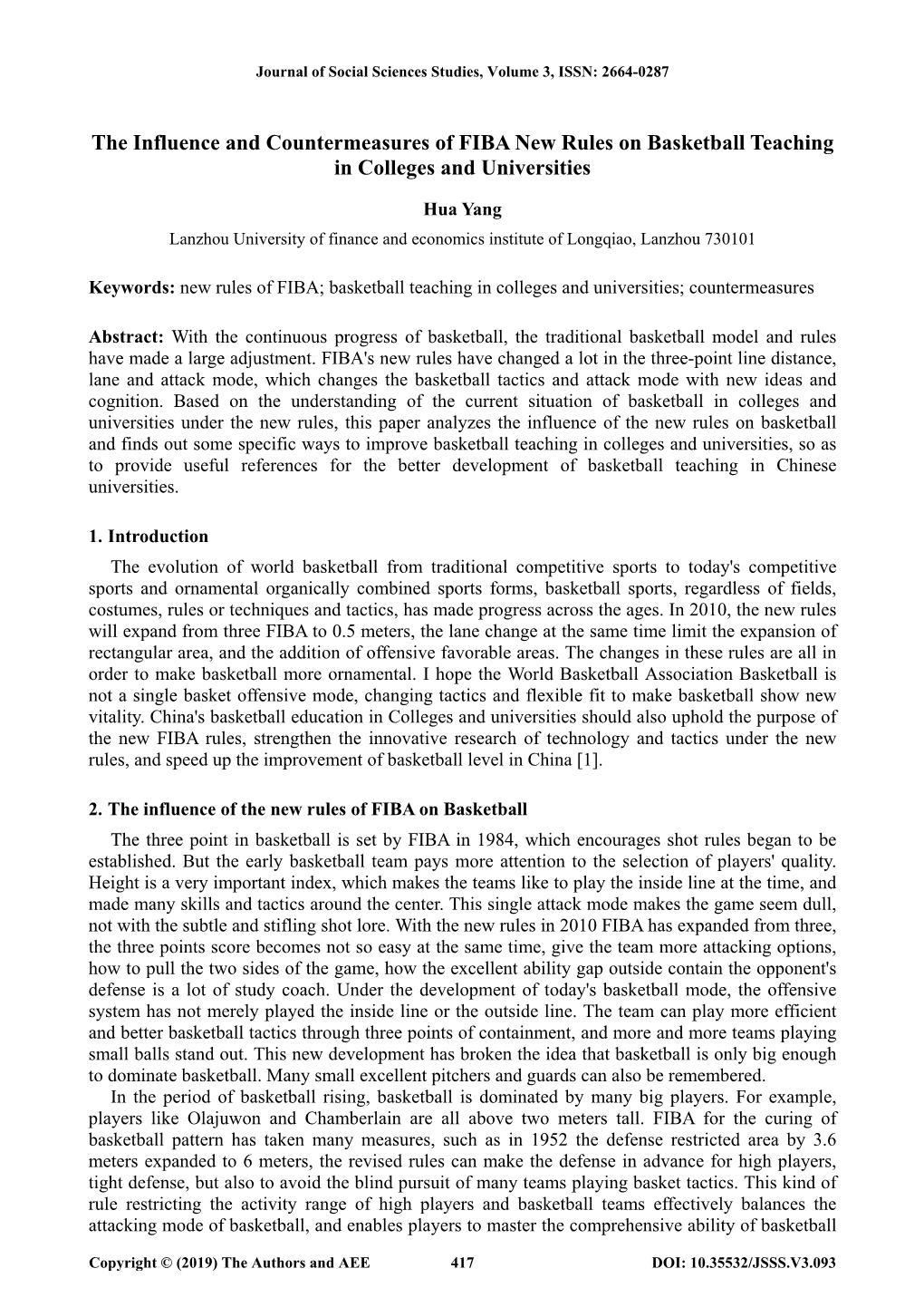 The Influence and Countermeasures of FIBA New Rules on Basketball Teaching in Colleges and Universities