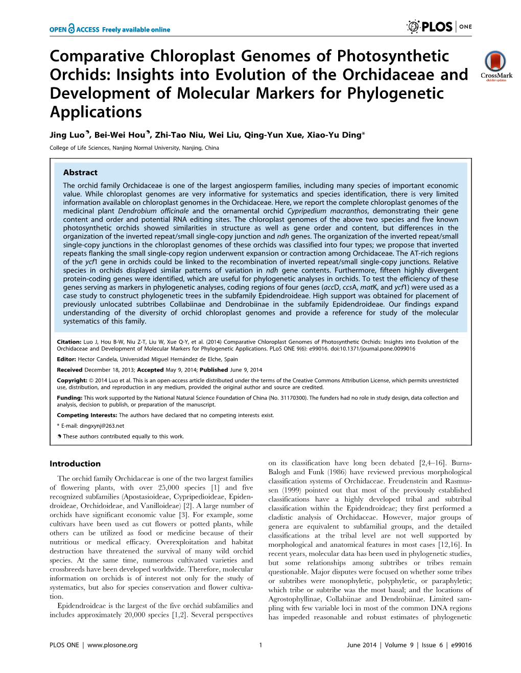 Comparative Chloroplast Genomes of Photosynthetic Orchids