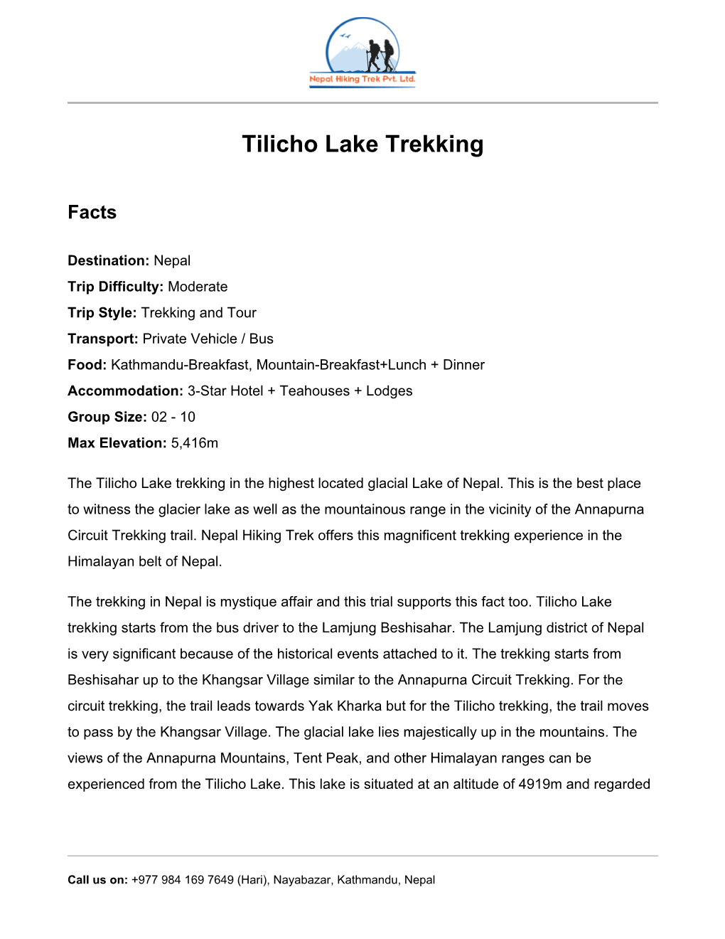 Tilicho Lake Trekking
