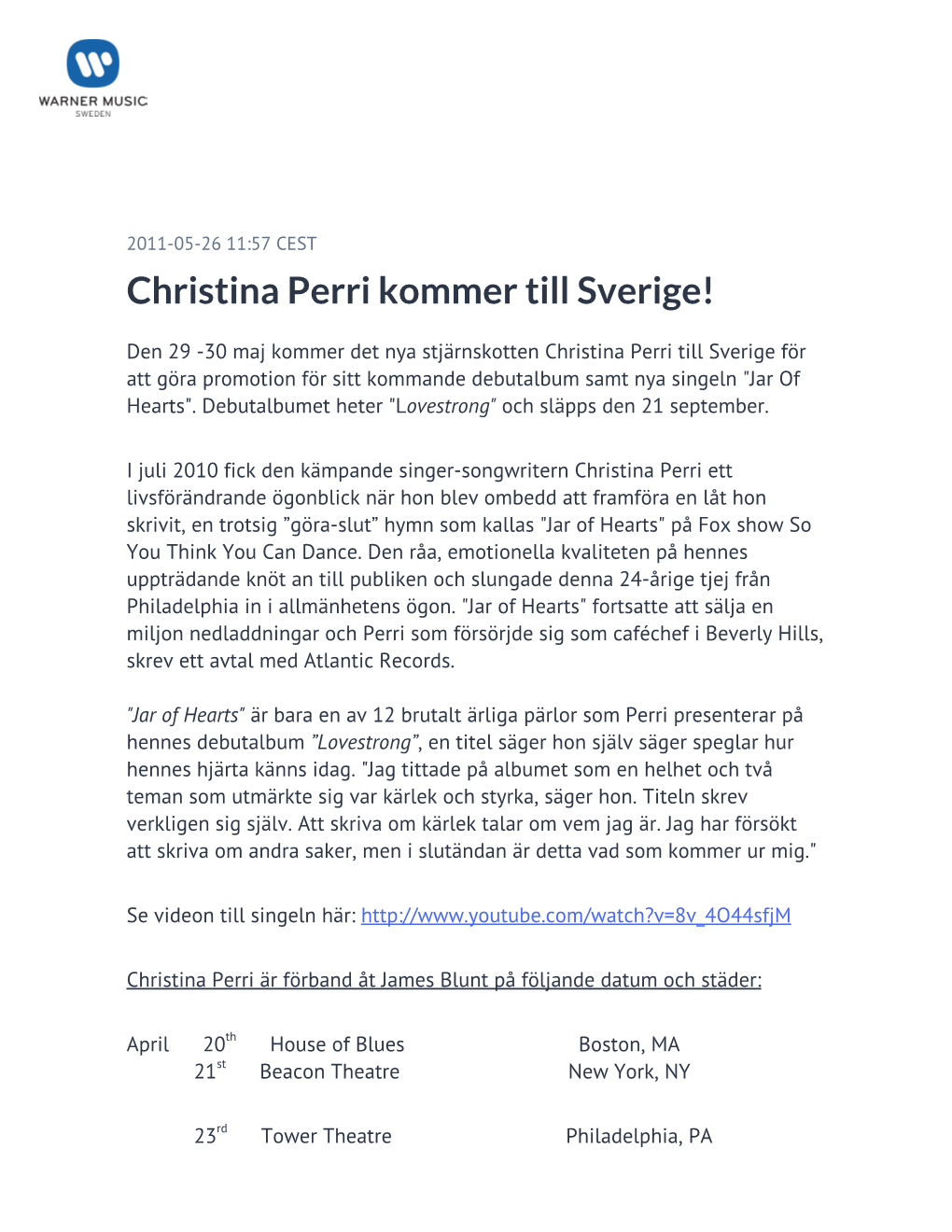 Christina Perri Kommer Till Sverige!