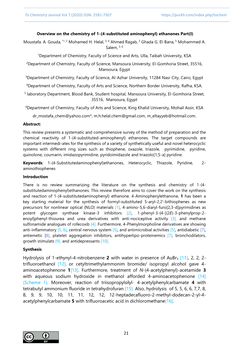 Overview on the Chemistry of 1-(4-Substituted Aminophenyl) Ethanones Part(I) Moustafa