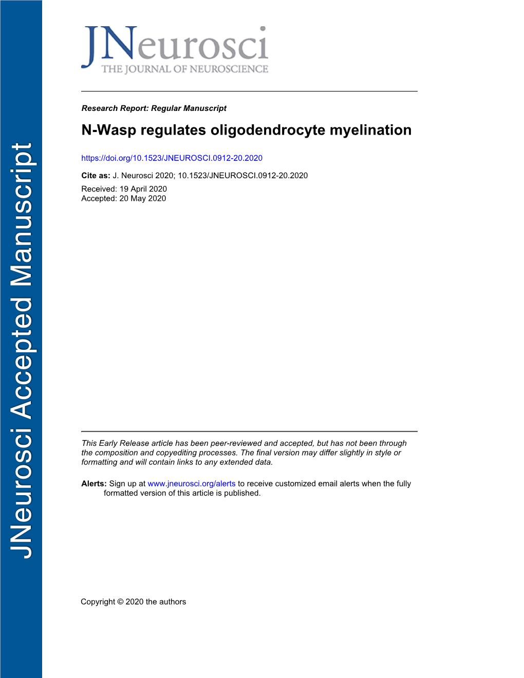 N-Wasp Regulates Oligodendrocyte Myelination