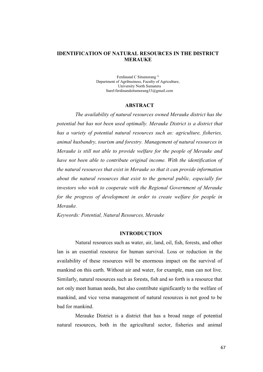 Identification of Natural Resources in the District Merauke