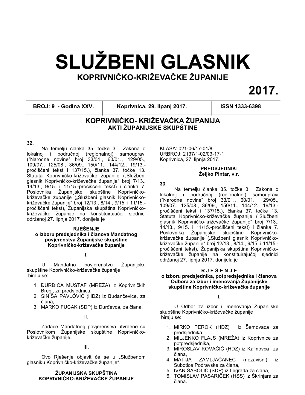 Službeni Glasnik Koprivničko-Križevačke Županije