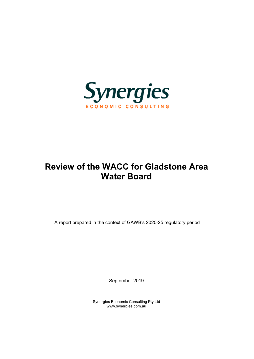 Review of the WACC for Gladstone Area Water Board