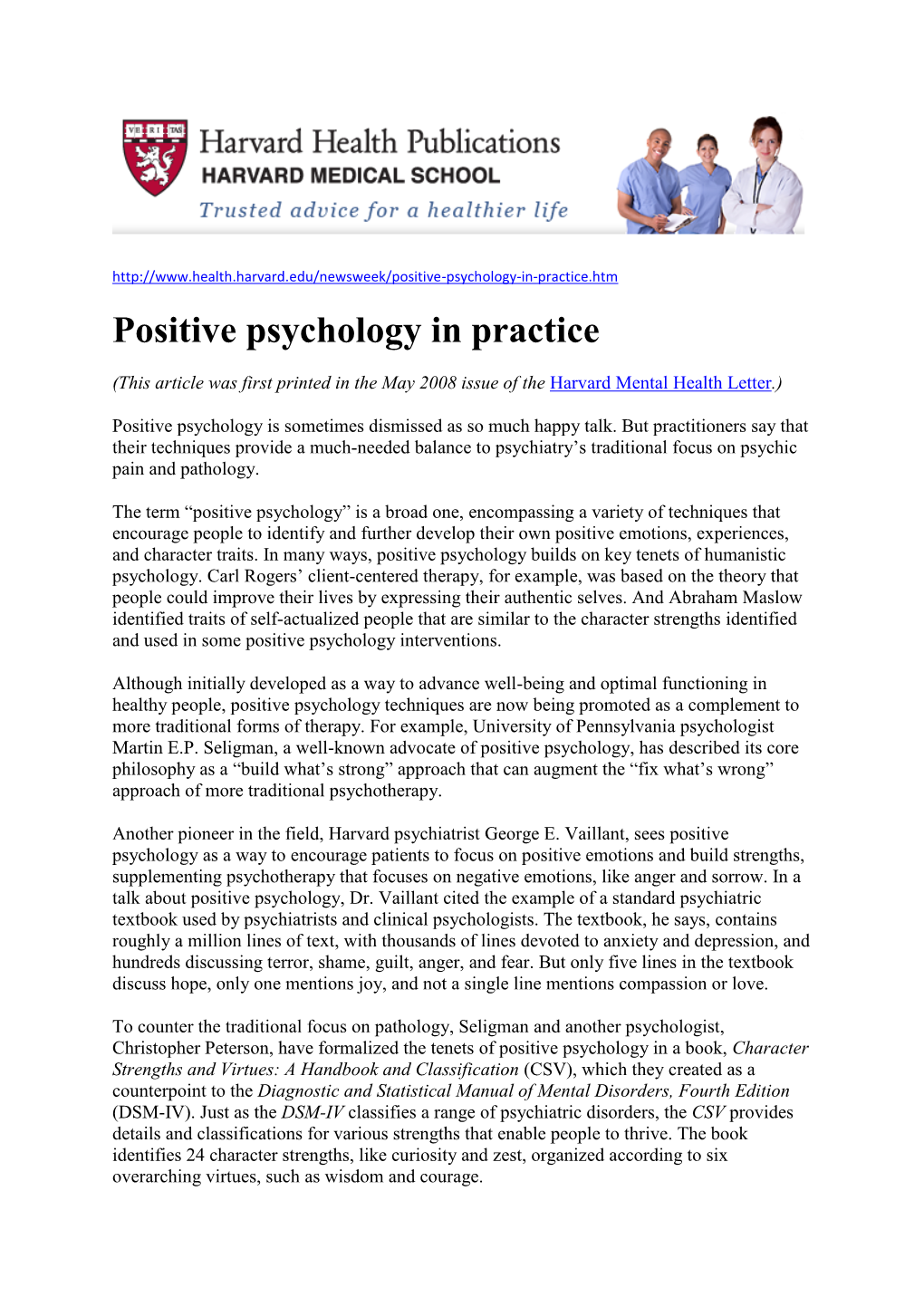 Positive Psychology in Practice