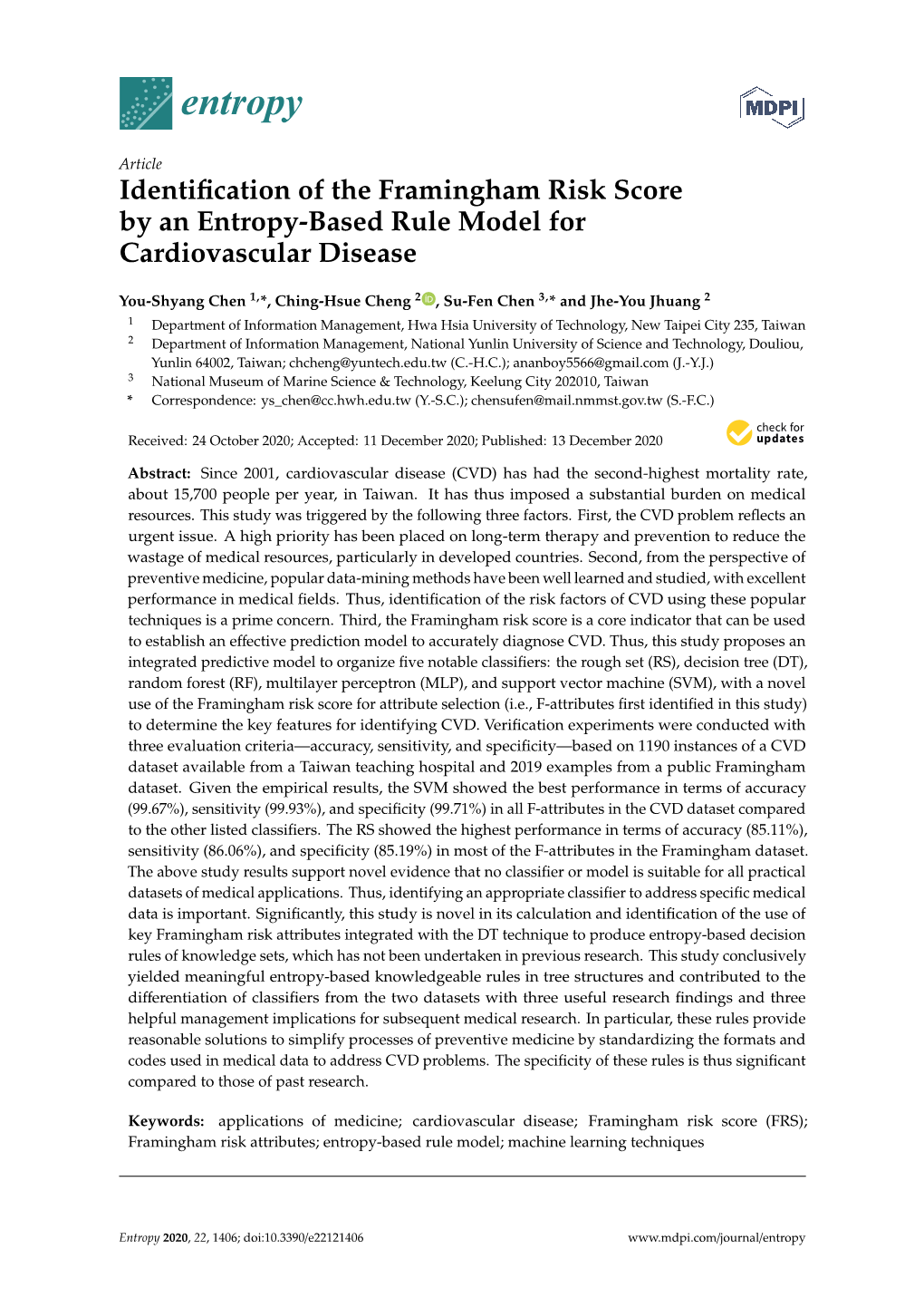 Identification of the Framingham Risk Score by an Entropy-Based Rule