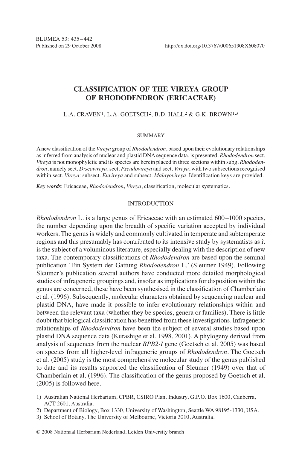 Classification of the Vireya Group of Rhododendron (Ericaceae)