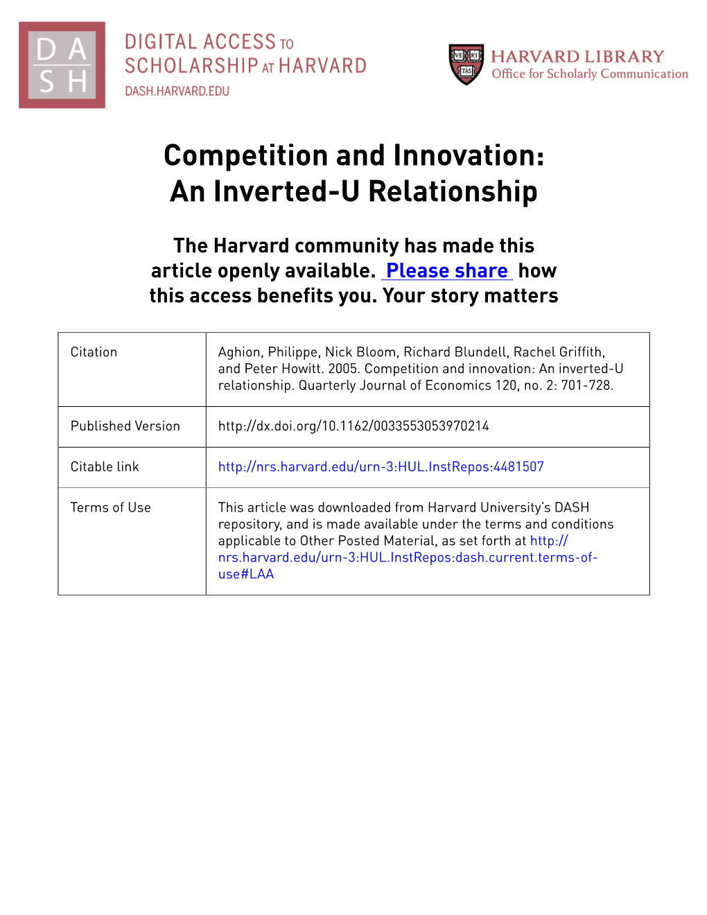 Competition and Innovation: an Inverted-U Relationship