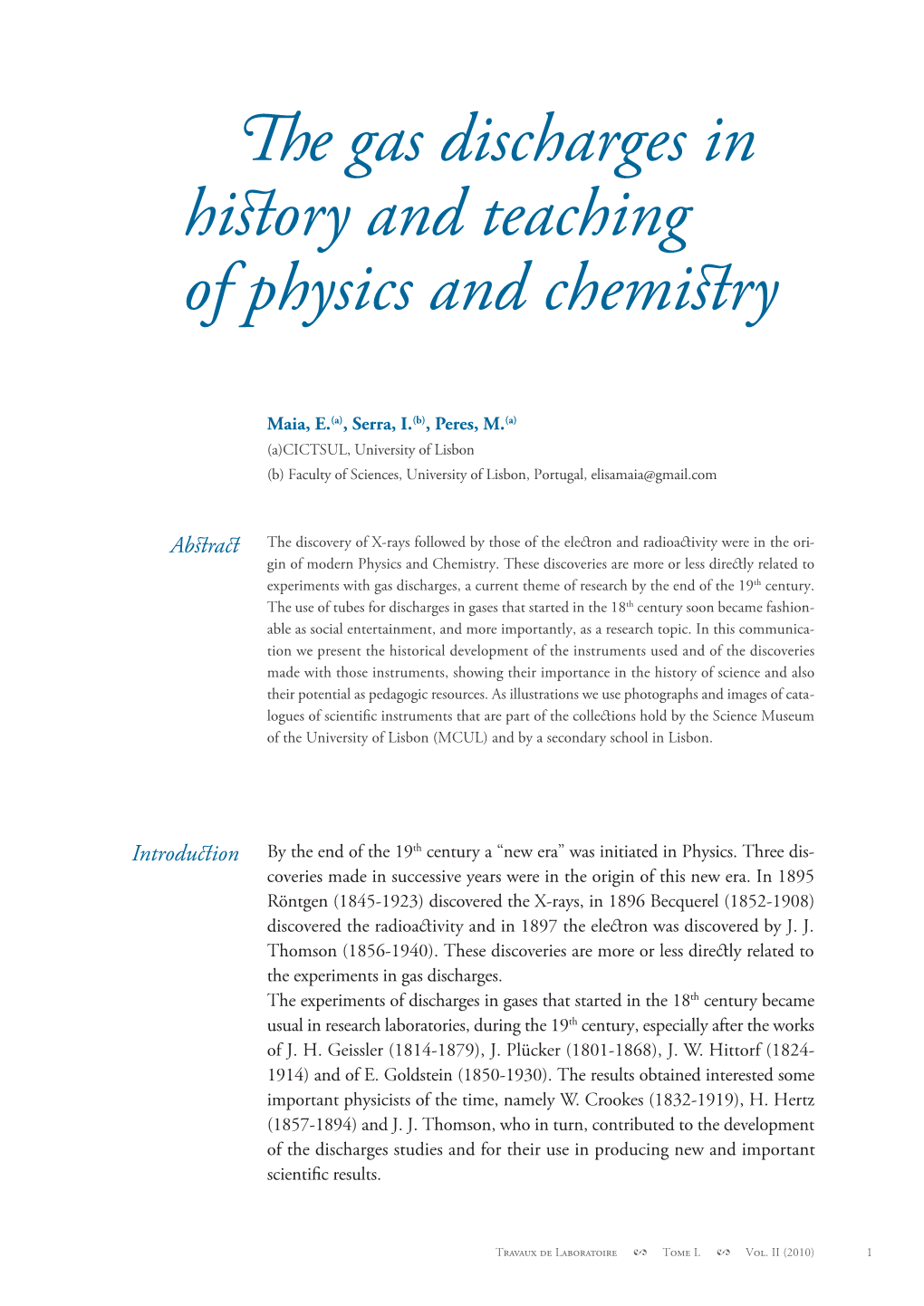 The Gas Discharges in History and Teaching of Physics and Chemistry