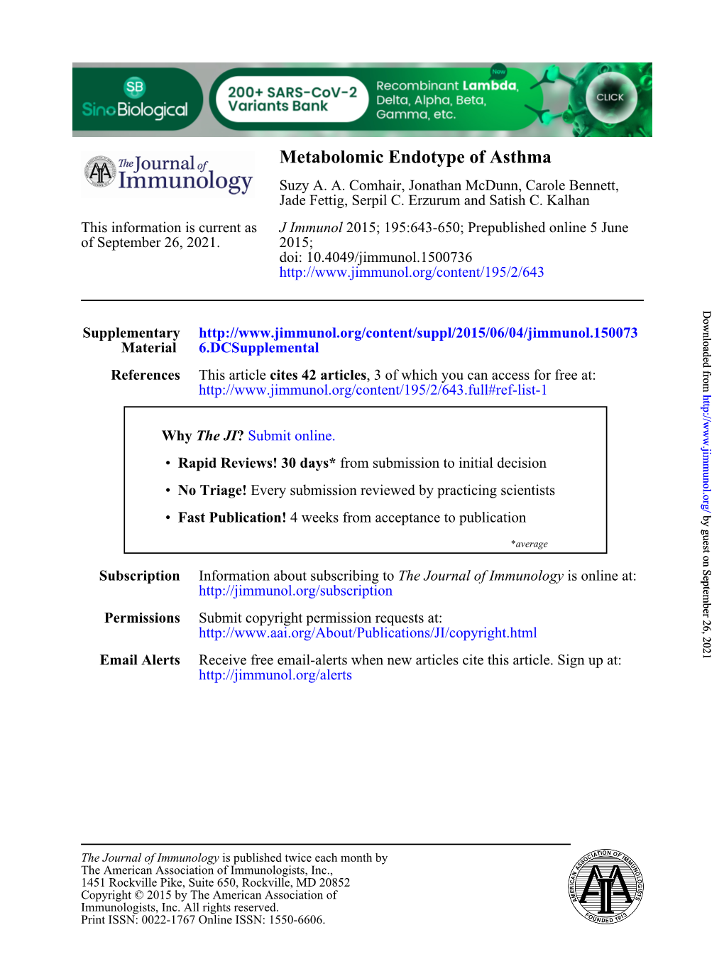 Metabolomic Endotype of Asthma Suzy A