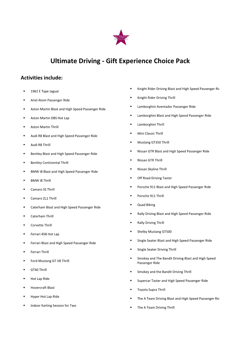 Ultimate Driving - Gift Experience Choice Pack