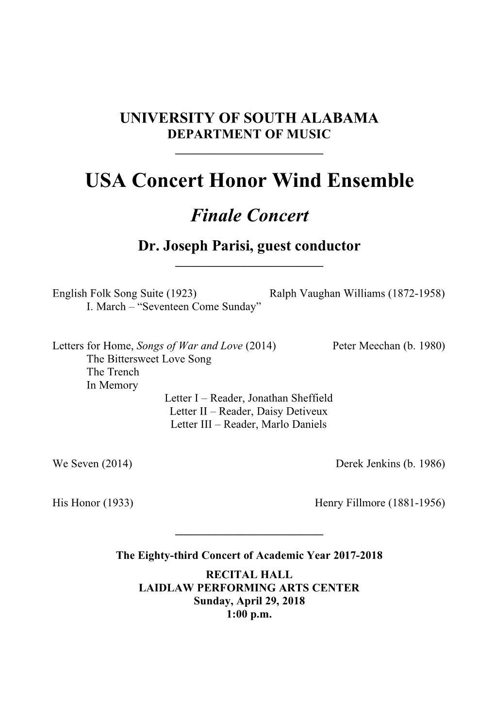 USA Concert Honor Wind Ensemble Finale Concert Dr