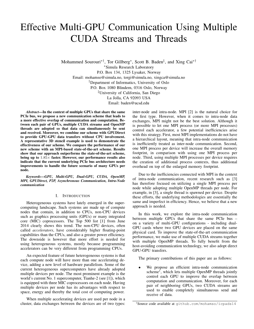 Effective Multi-GPU Communication Using Multiple CUDA Streams and Threads