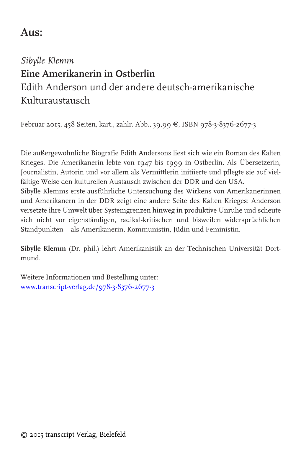 Eine Amerikanerin in Ostberlin Edith Anderson Und Der Andere Deutsch-Amerikanische Kulturaustausch