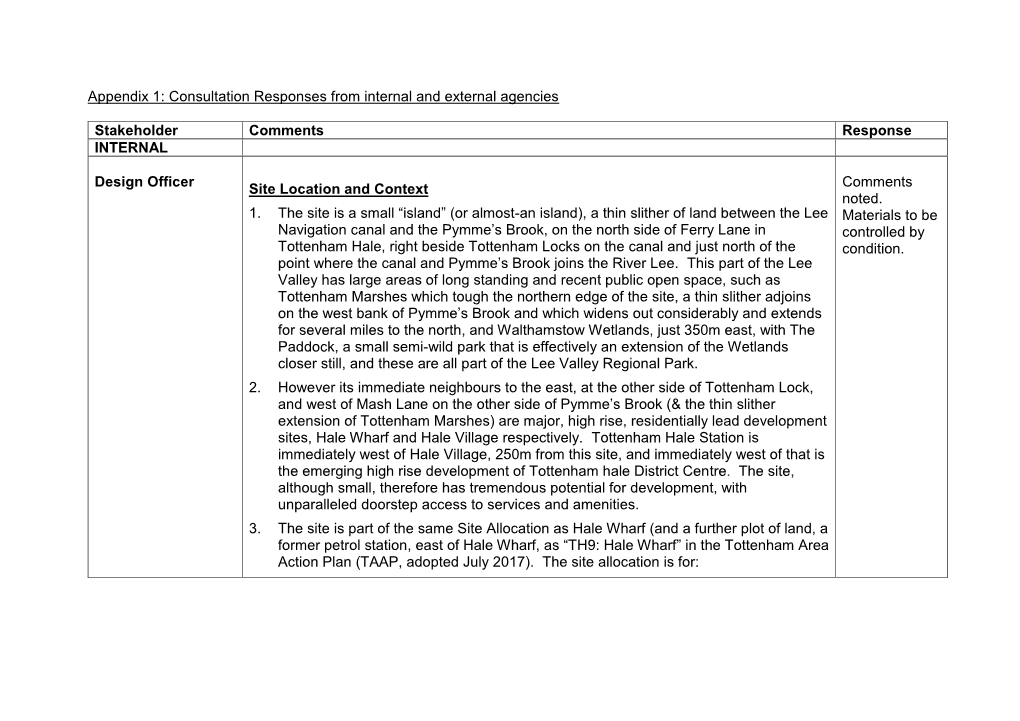 Appendix 1: Consultation Responses from Internal and External Agencies