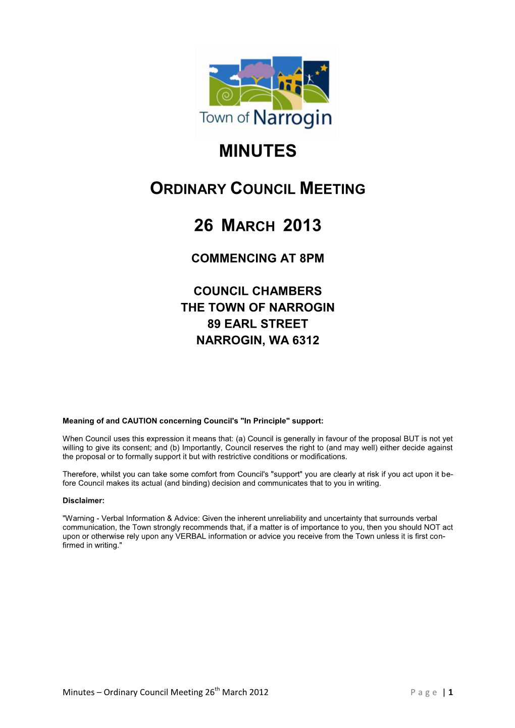 Minutes Ordinary Council Meeting 26 March 2013