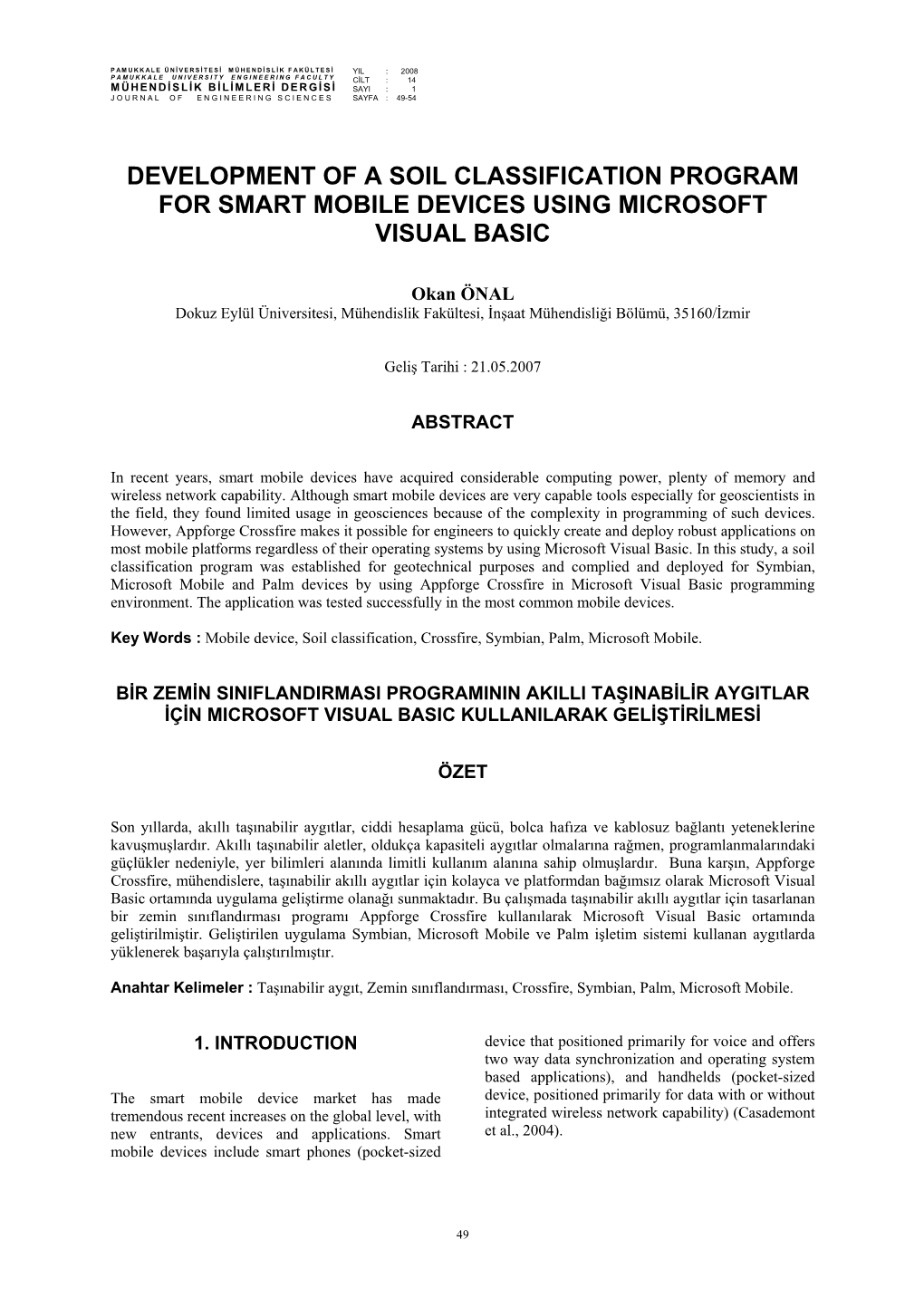 Development of a Soil Classification Program for Smart Mobile Devices Using Microsoft Visual Basic