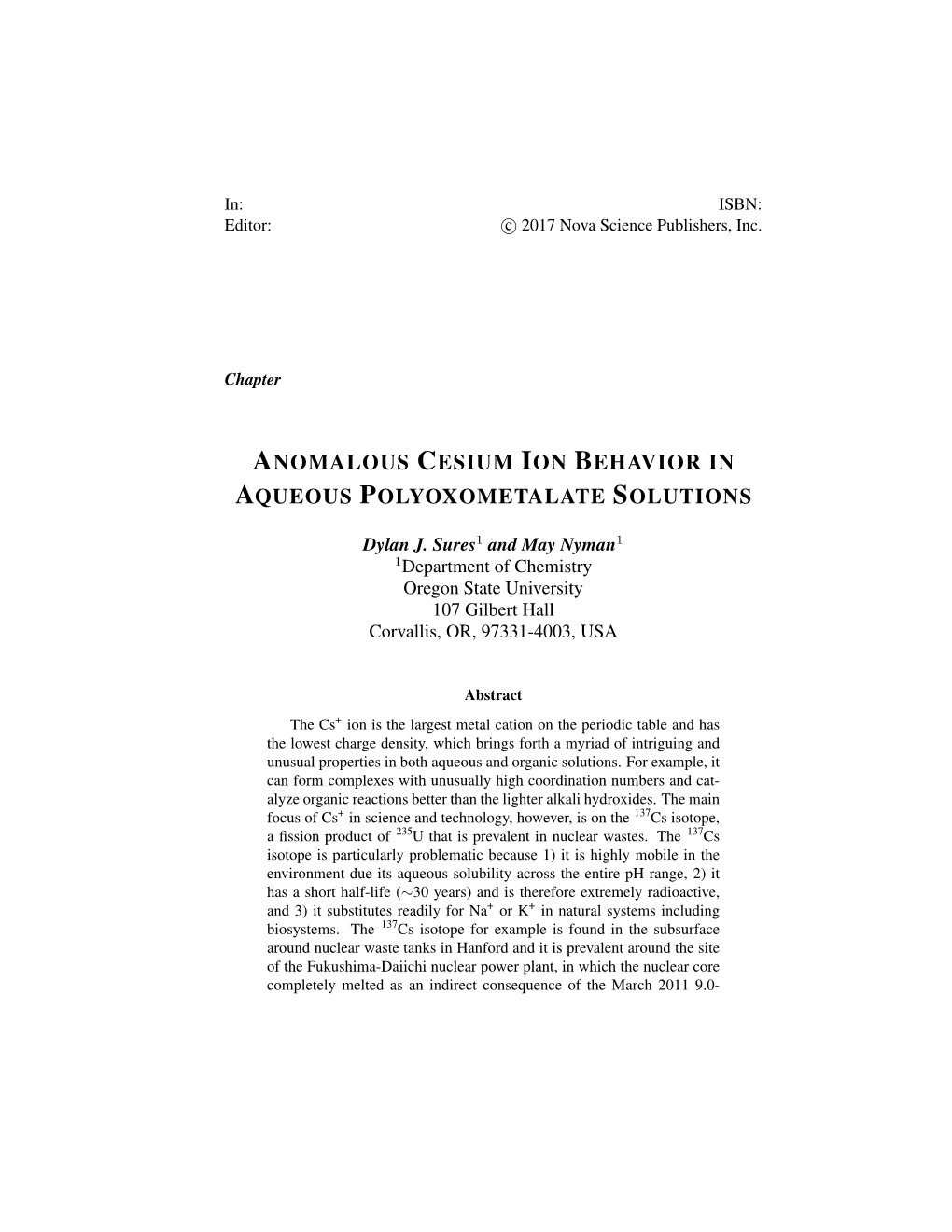 Anomalous Cesium Ion Behavior in Aqueous Polyoxometalate Solutions