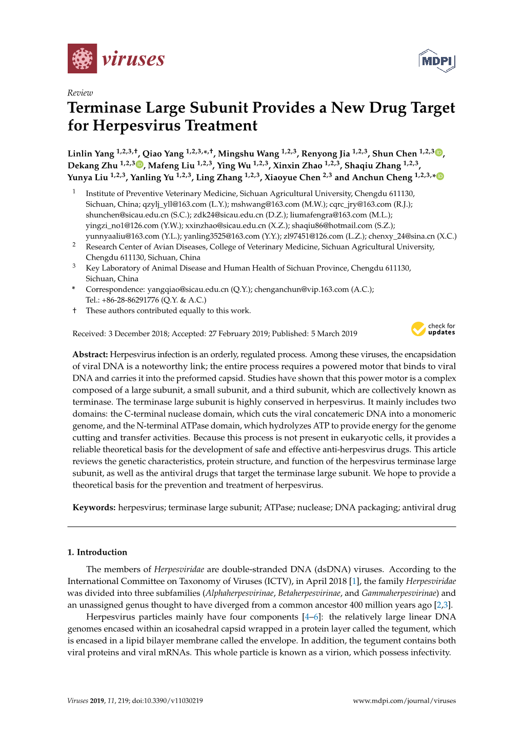 Terminase Large Subunit Provides a New Drug Target for Herpesvirus Treatment