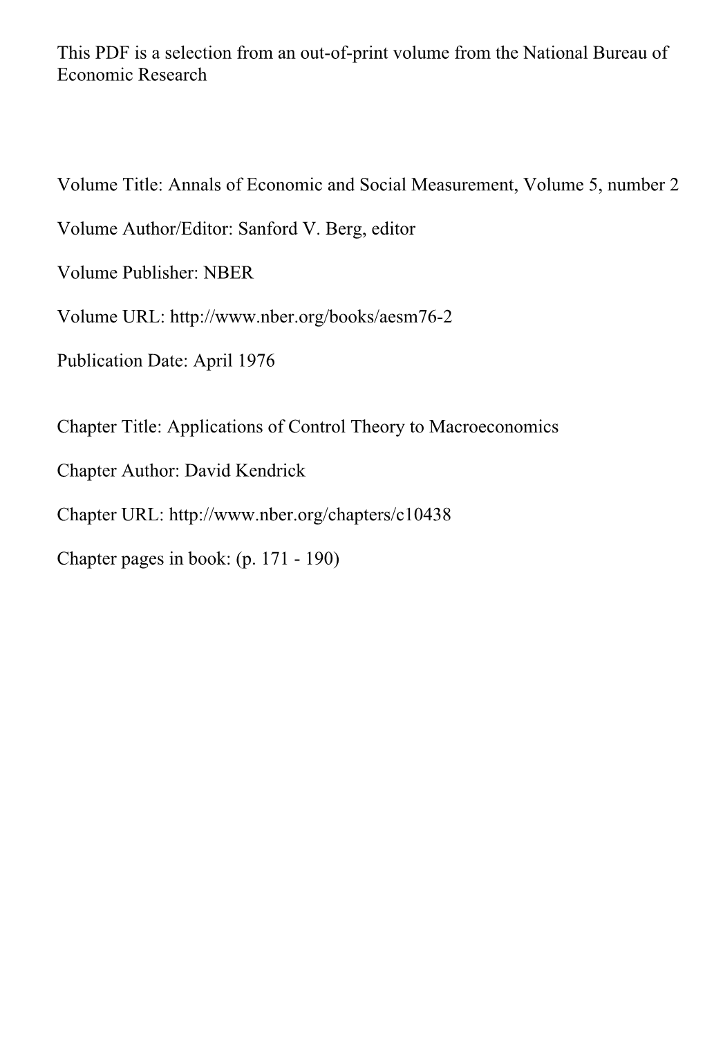 Applications of Control Theory to Macroeconomics