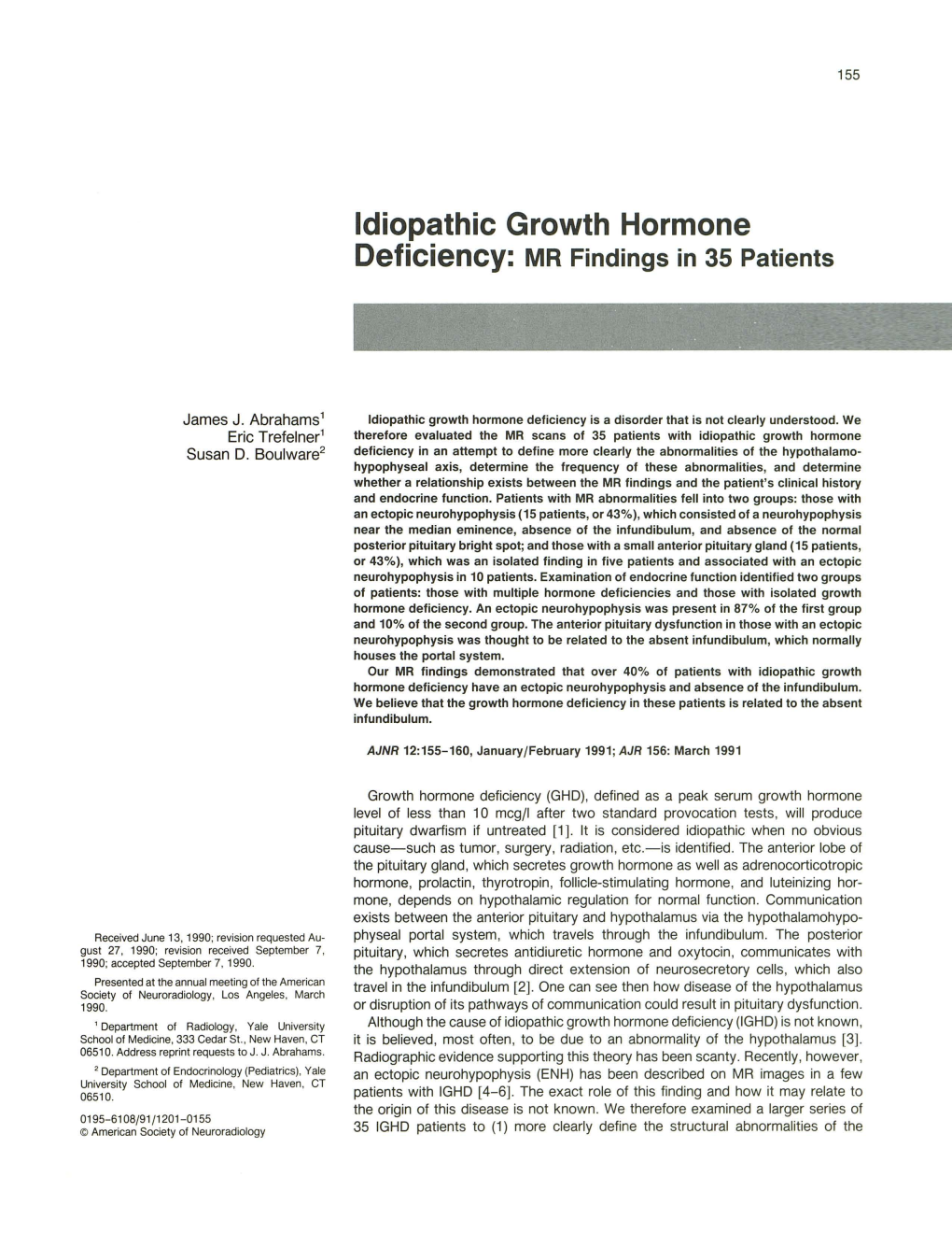 Idiopathic Growth Hormone Deficiency: MR Findings in 35 Patients