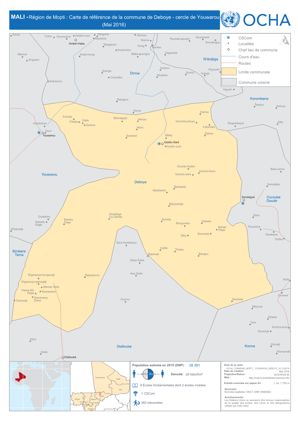 MALI - Région De Mopti : Carte De Référence De La Commune De Deboye - Cercle De Youwarou (Mai 2016)